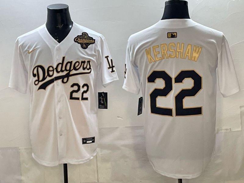 Men Los Angeles Dodgers #22 Kershaw White Gold Game 2026 Nike MLB Jersey 006
